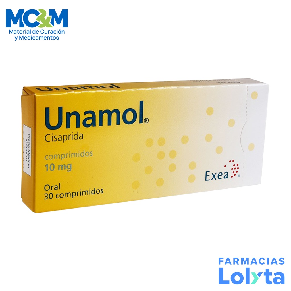 UNAMOL 10MG C/30 COMPRIMIDOS CISAPRIDA LAB EXEA | Website MC&M